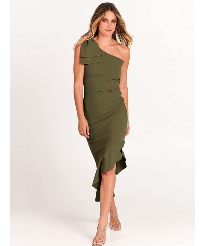 Women's One Shoulder Formal Midi Dresses Sleeveless Bodycon Mermaid Ruffle Cocktail Wedding Guest Dress Army Green $10.75 Dre...