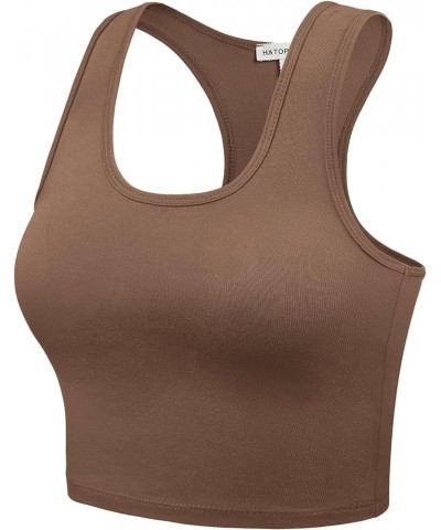 Women Sleeveless Racerback Camisole Tank Crop Top Premium Cotton Basic Shirts 001-mocha-1 $10.89 Tanks