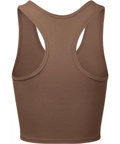 Women Sleeveless Racerback Camisole Tank Crop Top Premium Cotton Basic Shirts 001-mocha-1 $10.89 Tanks