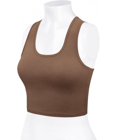 Women Sleeveless Racerback Camisole Tank Crop Top Premium Cotton Basic Shirts 001-mocha-1 $10.89 Tanks