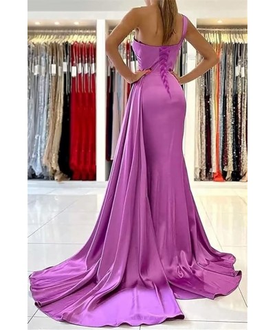 One Shoulder Mermaid Bridesmaid Dresses for Wedding Bodycon Satin Long Formal Evening Gowns with Train Olive $22.95 Dresses