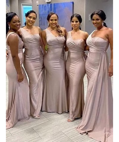 One Shoulder Mermaid Bridesmaid Dresses for Wedding Bodycon Satin Long Formal Evening Gowns with Train Olive $22.95 Dresses