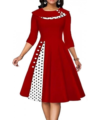 Womens 50s 60s Vintage Polka Dot Cocktail Swing Dress Retro Audrey Patchwork Midi Evening Rockabilly Long Sleee Dress Red $16...