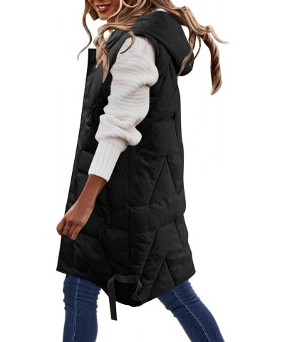 Women's Long Puffer Vest Plus Size Zipper Quilted Down Vest Lightweight Sleeveless Winter Coats Hooded Warm Outerwear Long Pu...