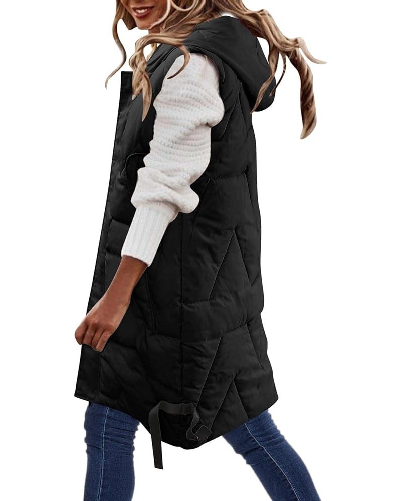 Women's Long Puffer Vest Plus Size Zipper Quilted Down Vest Lightweight Sleeveless Winter Coats Hooded Warm Outerwear Long Pu...