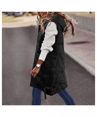 Women's Long Puffer Vest Plus Size Zipper Quilted Down Vest Lightweight Sleeveless Winter Coats Hooded Warm Outerwear Long Pu...