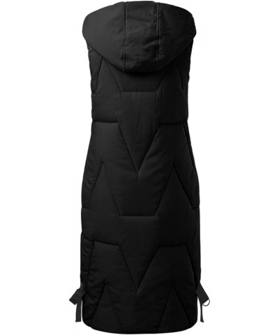 Women's Long Puffer Vest Plus Size Zipper Quilted Down Vest Lightweight Sleeveless Winter Coats Hooded Warm Outerwear Long Pu...