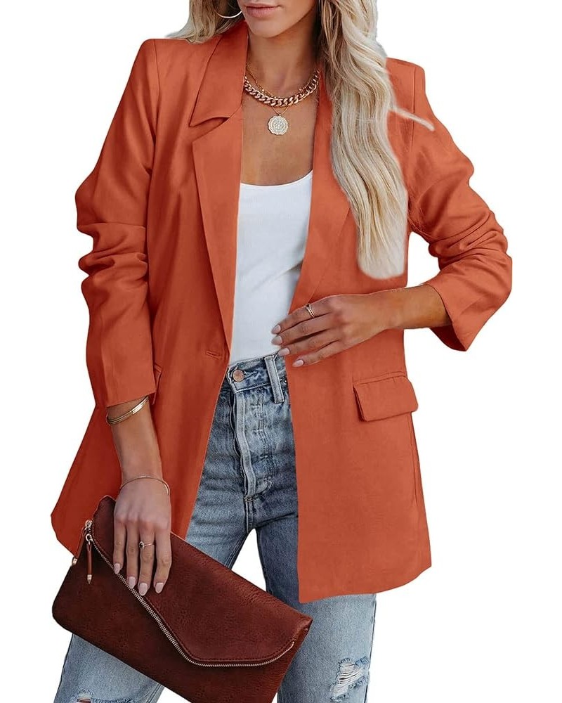 Women's Casual Blazers Long Sleeve Open Front Button Work Office Blazer Jackets with Pockets Orange $20.09 Blazers