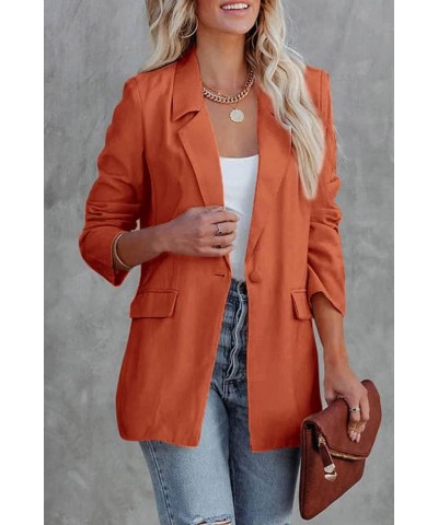 Women's Casual Blazers Long Sleeve Open Front Button Work Office Blazer Jackets with Pockets Orange $20.09 Blazers