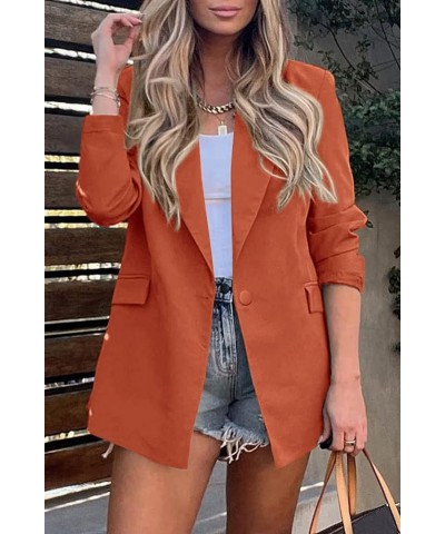 Women's Casual Blazers Long Sleeve Open Front Button Work Office Blazer Jackets with Pockets Orange $20.09 Blazers