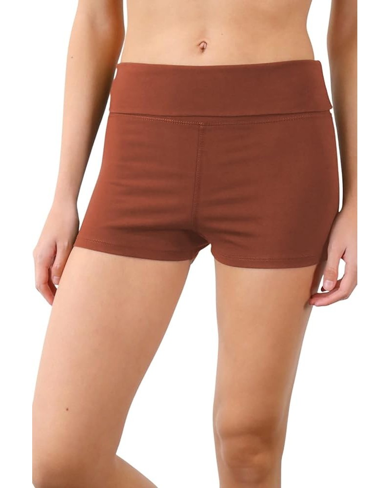 Women’s Fold Over Waist Stretch Cotton Active Yoga Shorts Hazel $9.50 Shorts