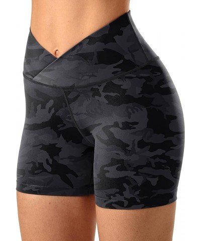 Women's High Waisted Biker Shorts Cross Waist Workout Yoga Gym Shorts for Women with Hidden Pockets-5" Inseam 5" Grey Camo $1...