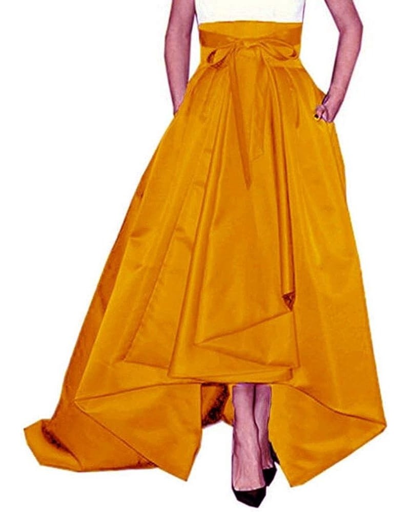 Women's Long Satin Bowknot Belt Maxi Skirt A-Line High-Low Prom Party Skirts with Pockets Orange $14.10 Skirts