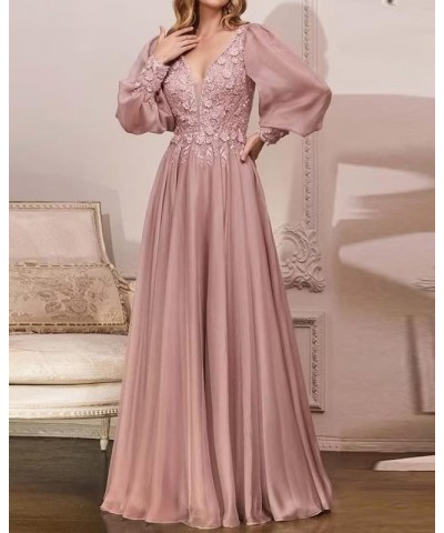 Mother of The Bride Dresses Lace Appliques V-Neck Wedding Guest Dress Chiffon Long Sleeve Formal Evening Dresses Long Burgund...