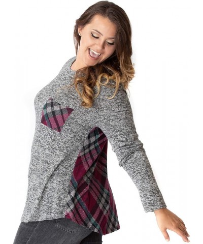 Women's Casual Knit Long Sleeve Pullover Tunic Hacci Tops Wine Red Plaid / Two Tone Grey Hacci $14.72 Tops