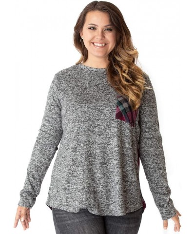 Women's Casual Knit Long Sleeve Pullover Tunic Hacci Tops Wine Red Plaid / Two Tone Grey Hacci $14.72 Tops