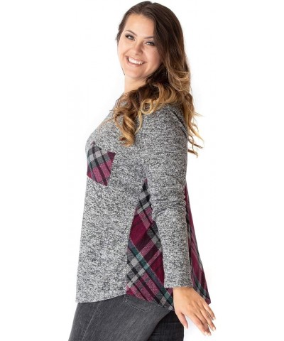 Women's Casual Knit Long Sleeve Pullover Tunic Hacci Tops Wine Red Plaid / Two Tone Grey Hacci $14.72 Tops