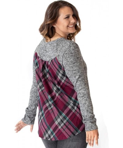 Women's Casual Knit Long Sleeve Pullover Tunic Hacci Tops Wine Red Plaid / Two Tone Grey Hacci $14.72 Tops