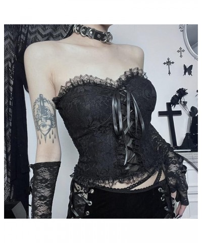 Womens Gothic Crop Top Goth Grunge Lace Tank Tops Punk Y2k Cami Alt Shirts Streetwear Casual Camisole Black 6 $13.80 Tanks