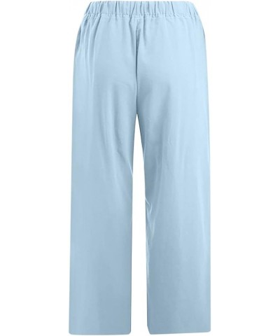 Women Cotton Linen Capris Casual Summer High Waisted Drawstring Carpi Pants Loose Comfy Cropped Trousers 04 Sky Blue $7.54 Pants