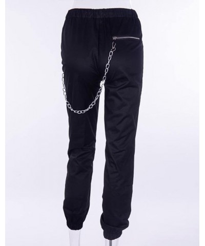 Womens Gothic Pants Y2K Punk High Waist Trousers Grunge Alt Harajuku Pants Korean Emo Hip-Hop Pants with Chain Black Fleece P...