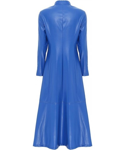 Women's Faux Leather Jacket Trench Coat Fashion Long Sleeves Full Zipper Ankle Length Dress Royal Blue $16.48 Coats