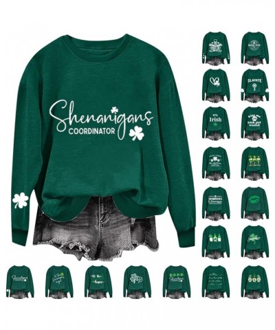 St. Patrick's Day Sweatshirt for Women Long Sleeve Casual Loose Pullover Tops Trendy Blouses Clover Graphic Shirts T01green L...