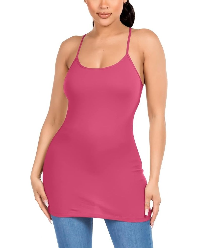 Long Cotton Camisole Spaghetti Strap Tank Top for Women Basic Cami Tops Womens Undershirts Pack 1-4 Fuchsia $15.94 Tanks