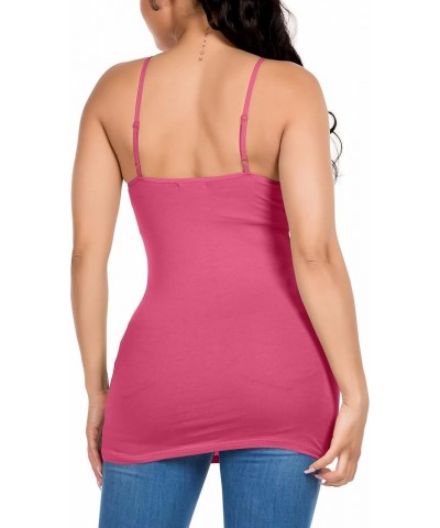 Long Cotton Camisole Spaghetti Strap Tank Top for Women Basic Cami Tops Womens Undershirts Pack 1-4 Fuchsia $15.94 Tanks