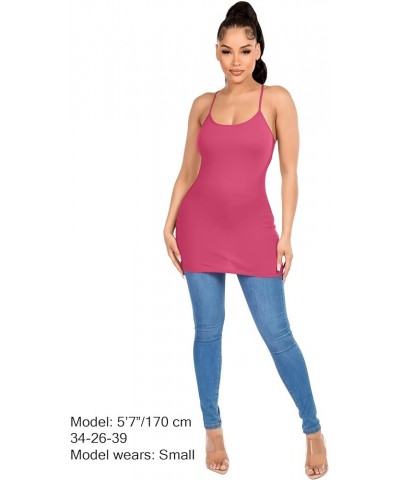 Long Cotton Camisole Spaghetti Strap Tank Top for Women Basic Cami Tops Womens Undershirts Pack 1-4 Fuchsia $15.94 Tanks