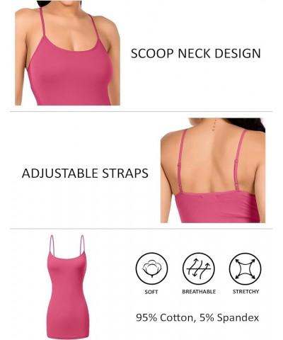 Long Cotton Camisole Spaghetti Strap Tank Top for Women Basic Cami Tops Womens Undershirts Pack 1-4 Fuchsia $15.94 Tanks