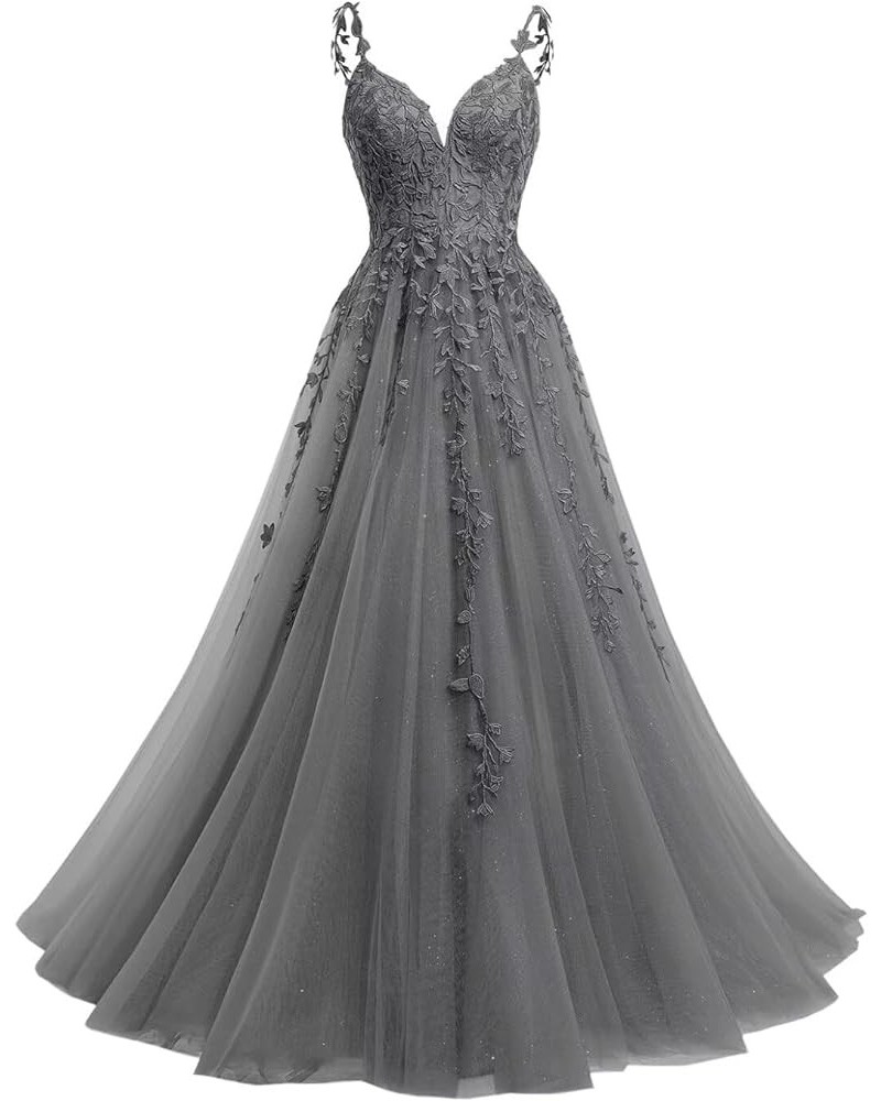 V Neck Mermaid Prom Dresses with Slit Long Sequin Lace Formal Evening Dreses YMS23 Grey $37.62 Dresses