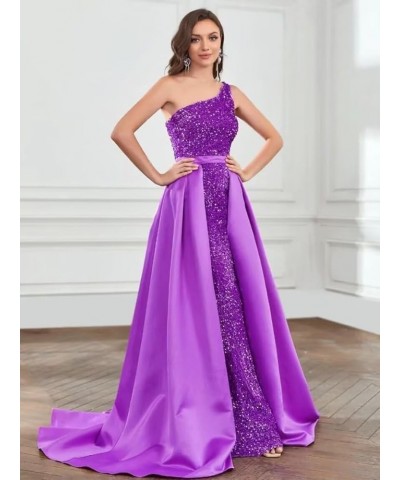 One Shoulder Sequin Prom Dress Mermaid Formal Evening Dresses with Detachable Train YMS323 Grape $40.49 Dresses