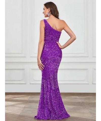 One Shoulder Sequin Prom Dress Mermaid Formal Evening Dresses with Detachable Train YMS323 Grape $40.49 Dresses