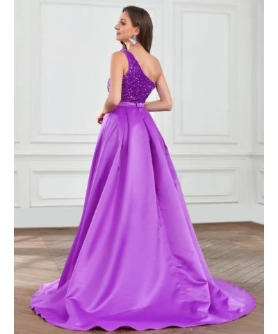 One Shoulder Sequin Prom Dress Mermaid Formal Evening Dresses with Detachable Train YMS323 Grape $40.49 Dresses