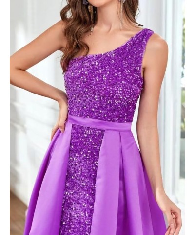 One Shoulder Sequin Prom Dress Mermaid Formal Evening Dresses with Detachable Train YMS323 Grape $40.49 Dresses