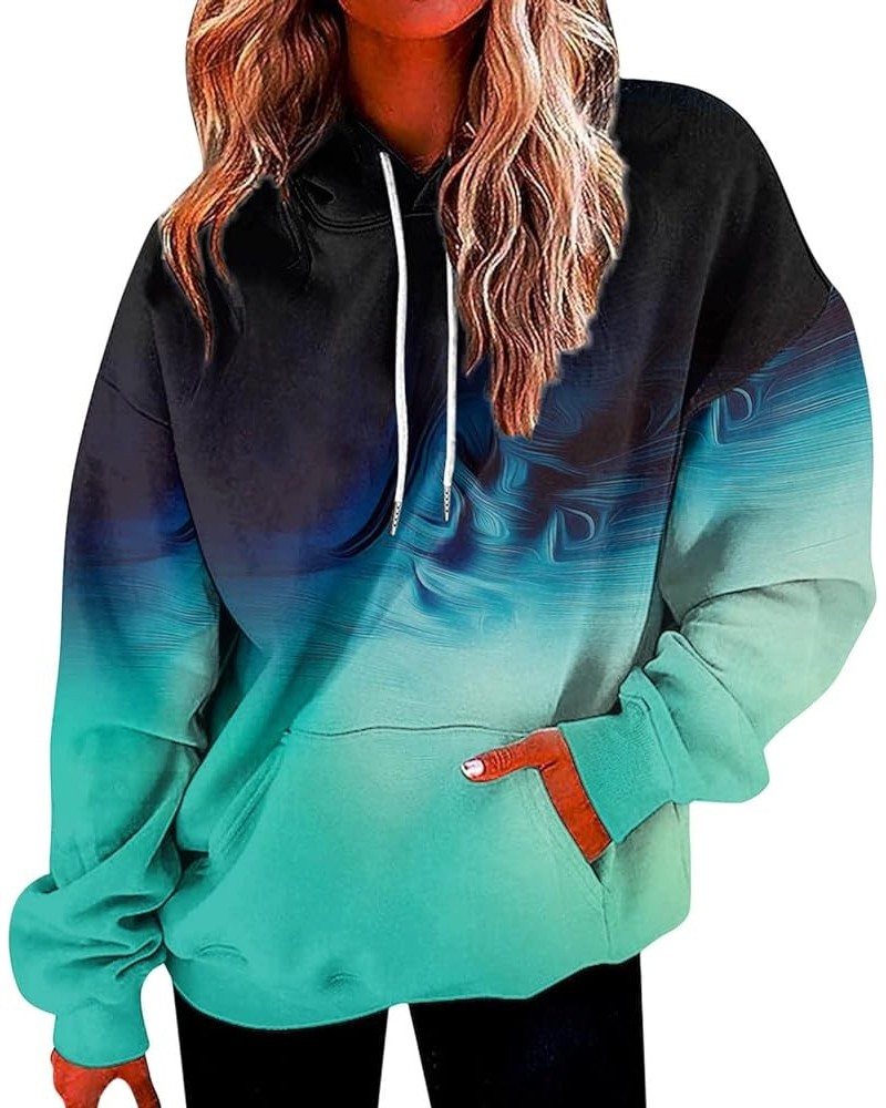 Women's Tie Dye Hoodies Pockets Gradient Sweatshirt Pullover Hooded Blouse Casual Long Sleeve Sweaters Plus Size Z3-green $3....