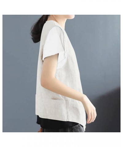 2023 Womens Cotton Linen Vest Top Fashion Casual Sleeveless Button Down Jacket Lightweight Summer Loose Vests B Beige $8.23 V...