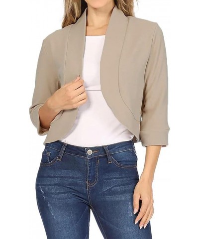 Women 3/4 Sleeve Cropped Blazer Plus Size Open Front Short Jacket Casual Crop Blazer Suit Cute Cardigan Coat Outwear Khaki $9...