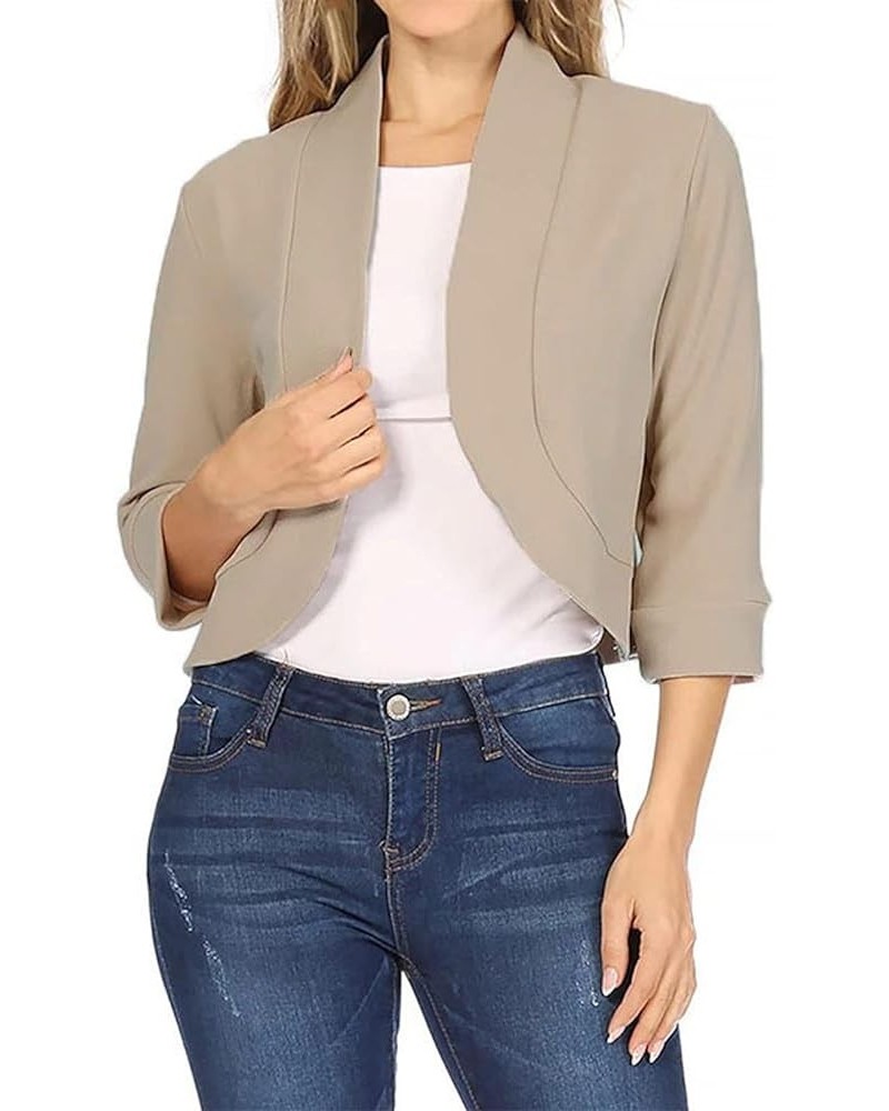 Women 3/4 Sleeve Cropped Blazer Plus Size Open Front Short Jacket Casual Crop Blazer Suit Cute Cardigan Coat Outwear Khaki $9...