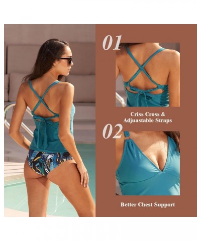 Tankini Swimsuits for Women, Two Piece Tummy Control Womens Tankini Bathing Suits, Push-Up Tankini Set Sea $17.50 Swimsuits