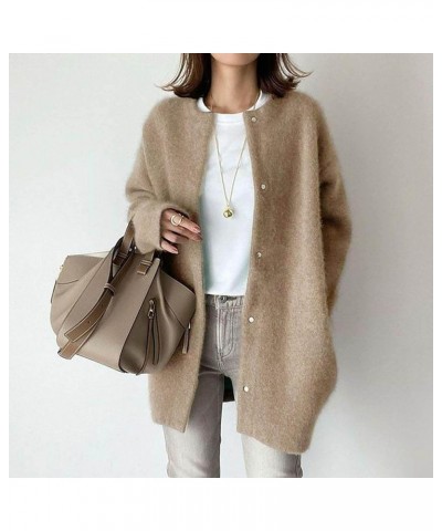 Women's Fall Winter Round Collar Overcoat Artificial Wool Coat Elegant Single Breasted Mid Long Outwear Jacket with Pocket On...