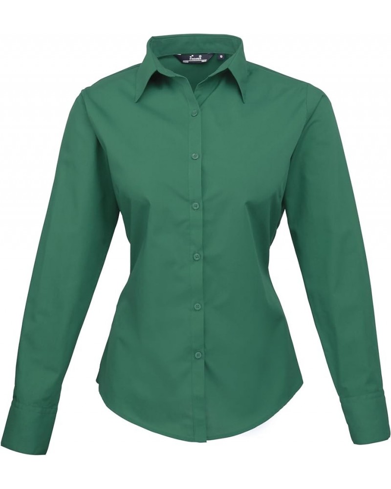 Womens/Ladies Poplin Long Sleeve Blouse/Plain Work Shirt Emerald $13.20 Blouses