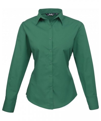 Womens/Ladies Poplin Long Sleeve Blouse/Plain Work Shirt Emerald $13.20 Blouses