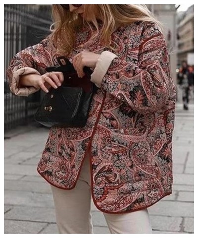 Womens Floral Print Puffer Jacket Lightweight Open Front Down Jacket Cardigan Quilted Coats Red01 $27.02 Jackets