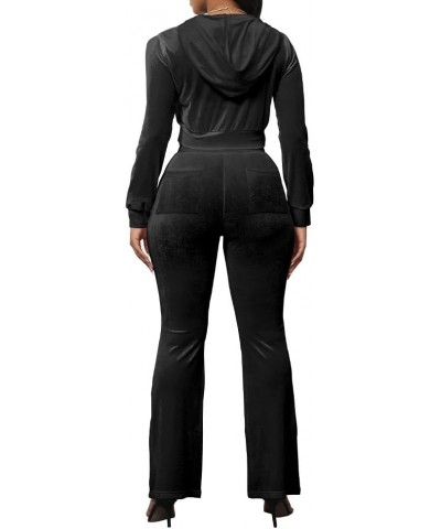 2 Piece Outfits Velour Tracksuit For Women Zip Up Hoodie Velvet Jogging Sweatsuit Workout Sets B Black $21.72 Activewear