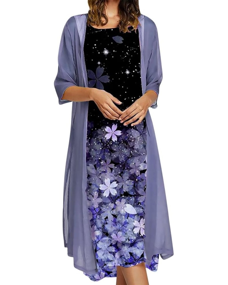 Women Two Piece Outfits Sleeveless Floral Print Long Dress with Cardigan Loose Casual Crew Neck Flowy Maxi Dress 9*purple $10...