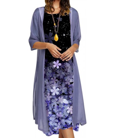 Women Two Piece Outfits Sleeveless Floral Print Long Dress with Cardigan Loose Casual Crew Neck Flowy Maxi Dress 9*purple $10...