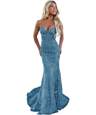 Elegant Lace Prom Dresses Long Strapless Corset Formal Evening Dress for Women Ball Gown Party RO119 Teal $42.00 Dresses