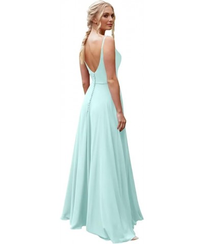 Chiffon Bridesmaid Dresses for Women Long Spaghetti Straps Cowl Neck A Line Sleeveless Open Back Formal Dress Ice Blue $22.13...